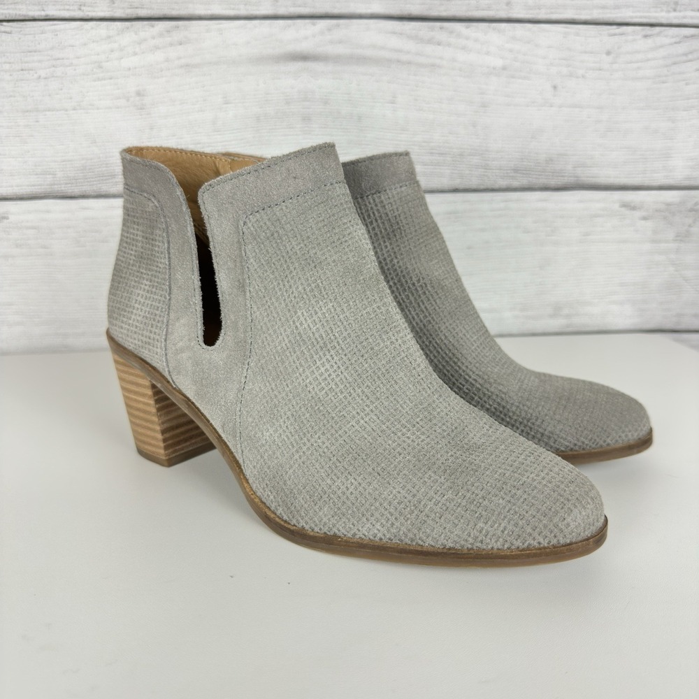 Lucky Brand Women's Ponic Boot Size 9.5 Gray Suede Block Heel Cutout Boho Bootie